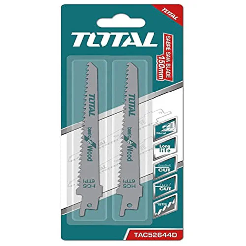 Нож за саблен трион TOTAL 6TPI, HCS, за дърво, 2 бр