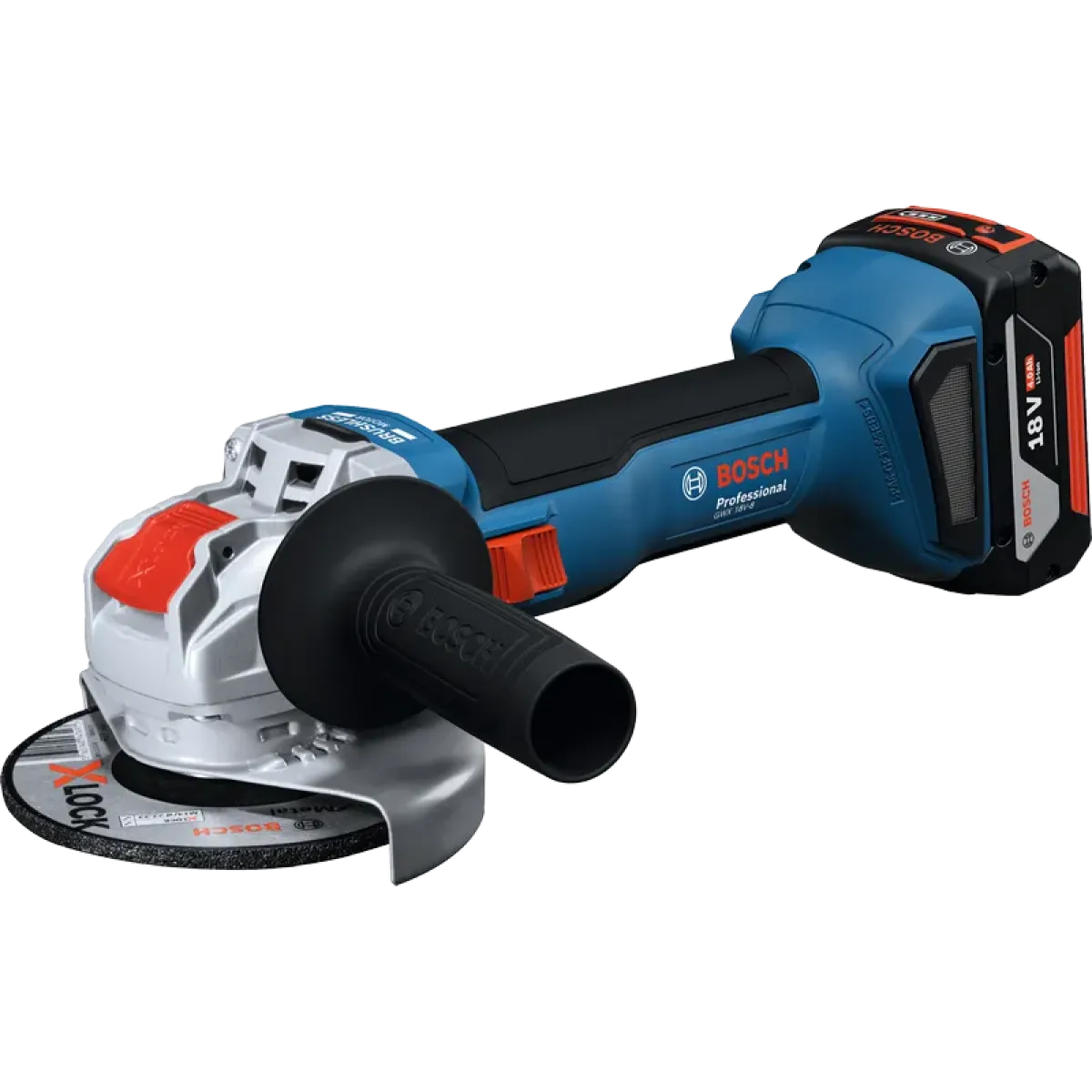 Акумулаторен ъглошлайф Bosch GWX 18V-8, Ø 125 мм, X-LOCK, с 2 батерии 18 V, 4 Ah, зарядно и куфар 06019N9102