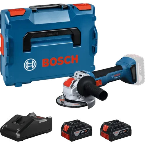 Акумулаторен ъглошлайф Bosch GWX 18V-8, Ø 125 мм, X-LOCK, с 2 батерии 18 V, 4 Ah, зарядно и куфар