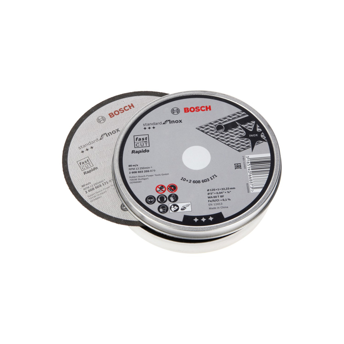 20 бр. Диск за рязане, прав Bosch Standard for Inox - Rapido,WA 60 T BF, ф125 х 1,0мм 2608603255+