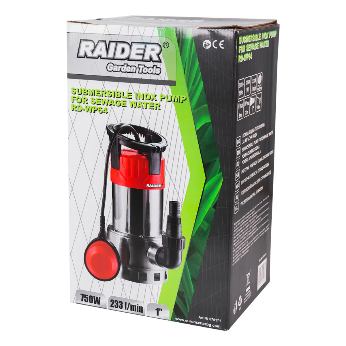 Потопяема помпа за мръсна вода Raider RD-WP64 INOX, 750 W, 233 л/мин, 1 070171 Потопяема помпа за мръсна вода Raider RD-WP64 INOX, 750 W, 233 л/мин, 1 070171