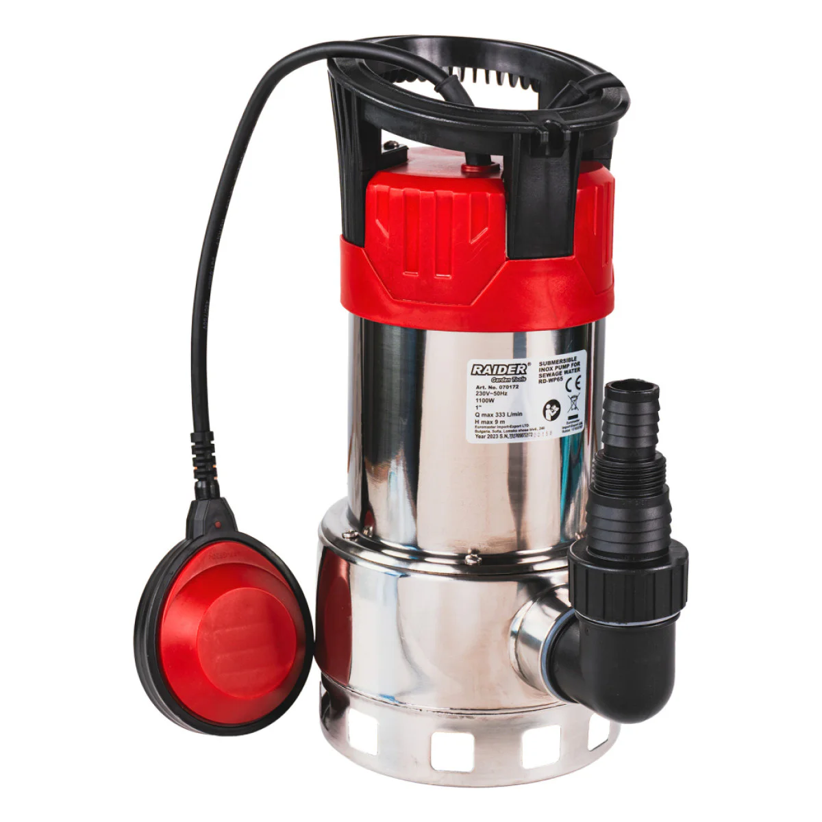 Потопяема помпа за мръсна вода Raider RD-WP65 INOX, 1100 W, 333 л/мин, 1 070172
